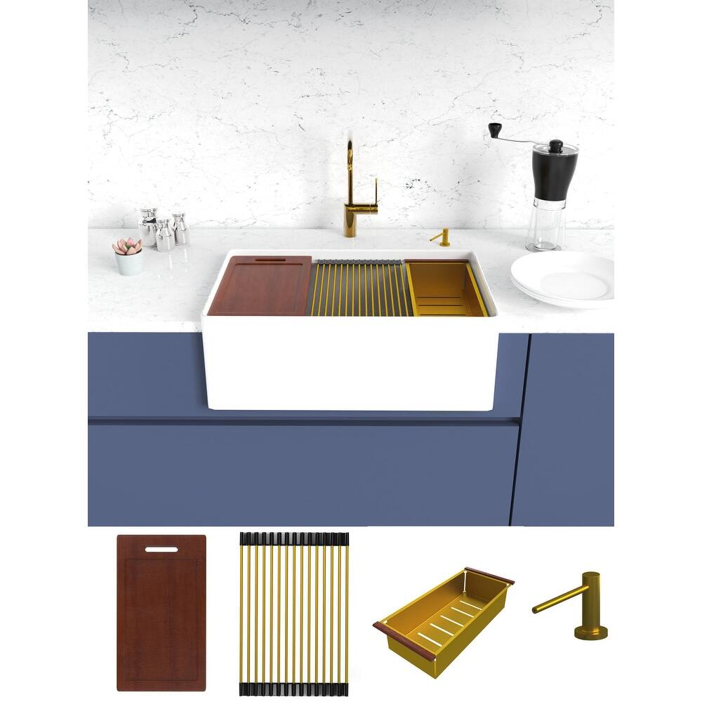 33-Inch Fireclay Farmhouse Sink - Workstation Apron Front Farm Kitchen Sink - Contemporary European Design