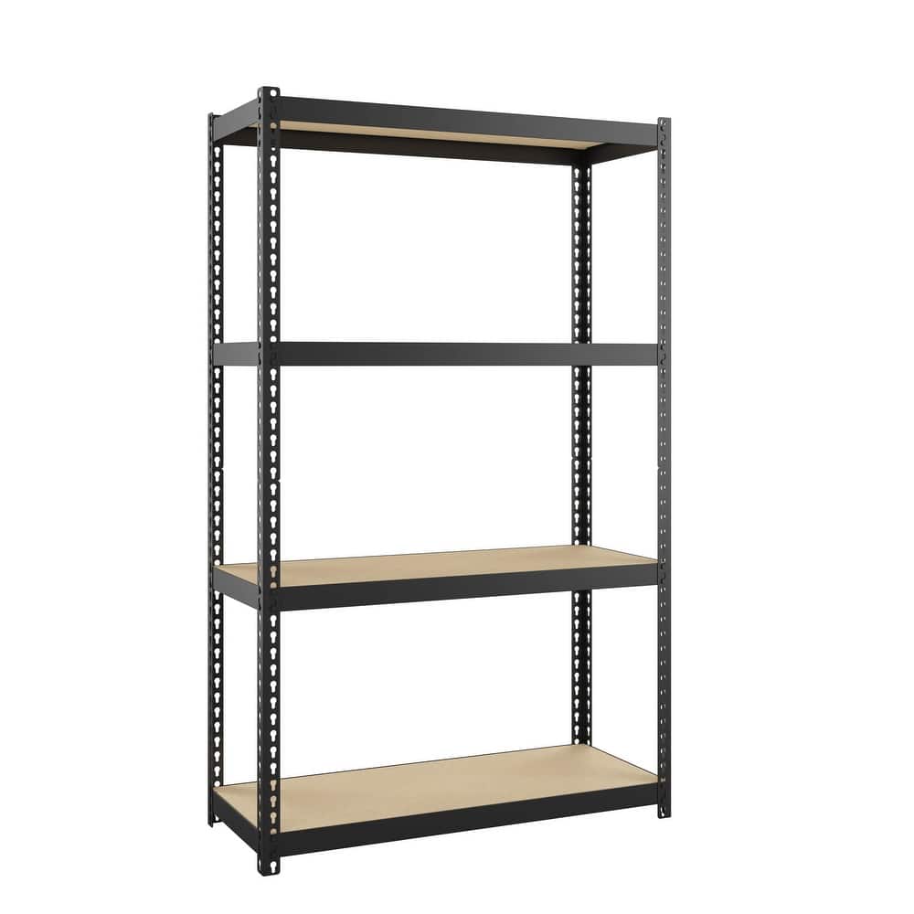 Space Solutions 1000 Riveted Steel Shelving 4-Shelf Unit, 12D x 30W x 48H, Black