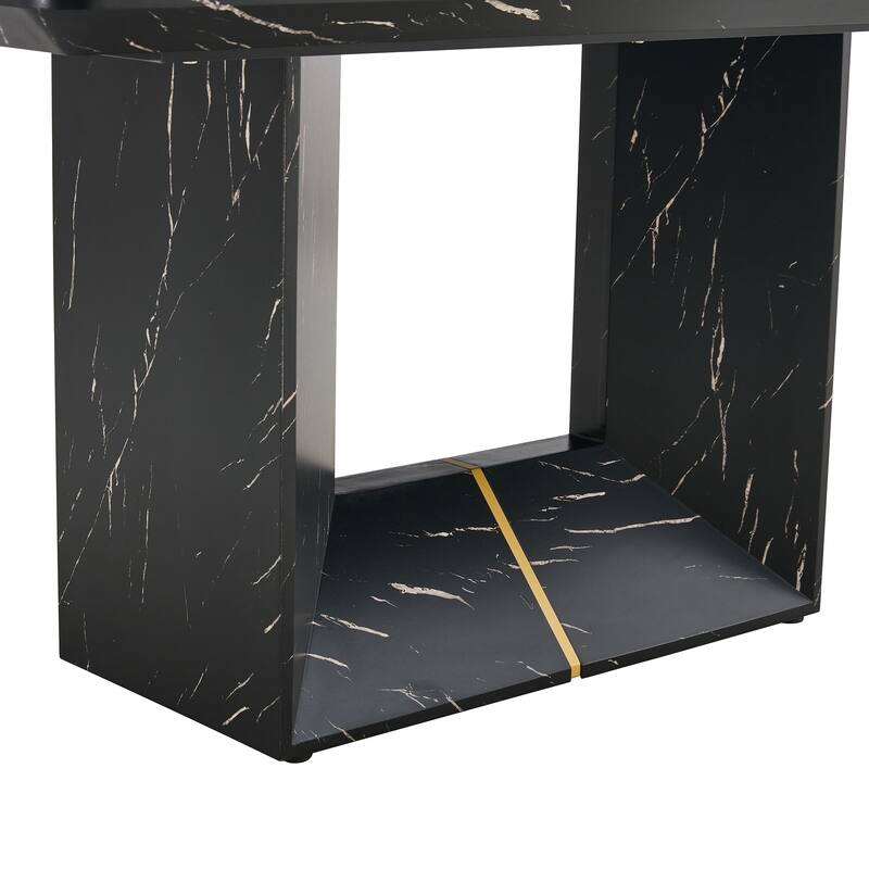 Roomfitters Modern Dining Table with Black Marble Look MDF Top for Elegant Dining or Entertaining Guests, Black