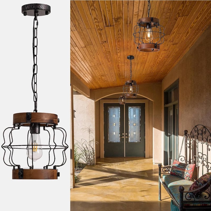 Farmhouse hallway light brown pendant light wood metal kitchen light