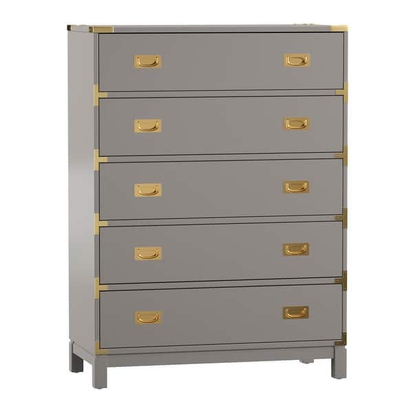 slide 19 of 25, Kedric 5-Drawer Gold Accent Chest by iNSPIRE Q Bold Grey