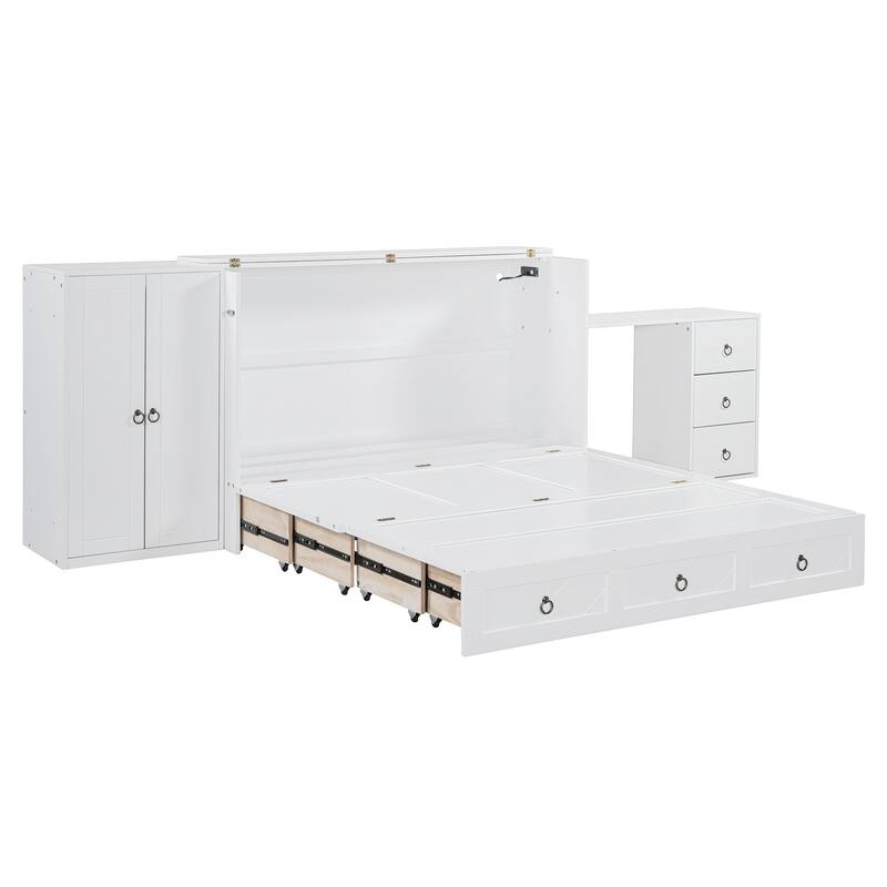 Queen Size Murphy Bed with USB Port, Large Drawer