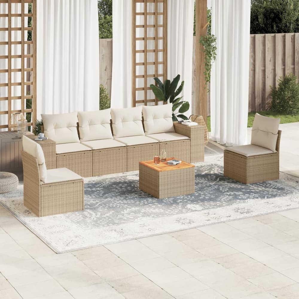 vidaXL Patio Sofa Set with Cushions Outdoor Furniture 7 Piece Poly Rattan - 21.7 x 21.7 x 14.6