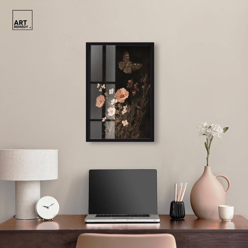 Poppy and Moth I Shadowbox by Art Remedy