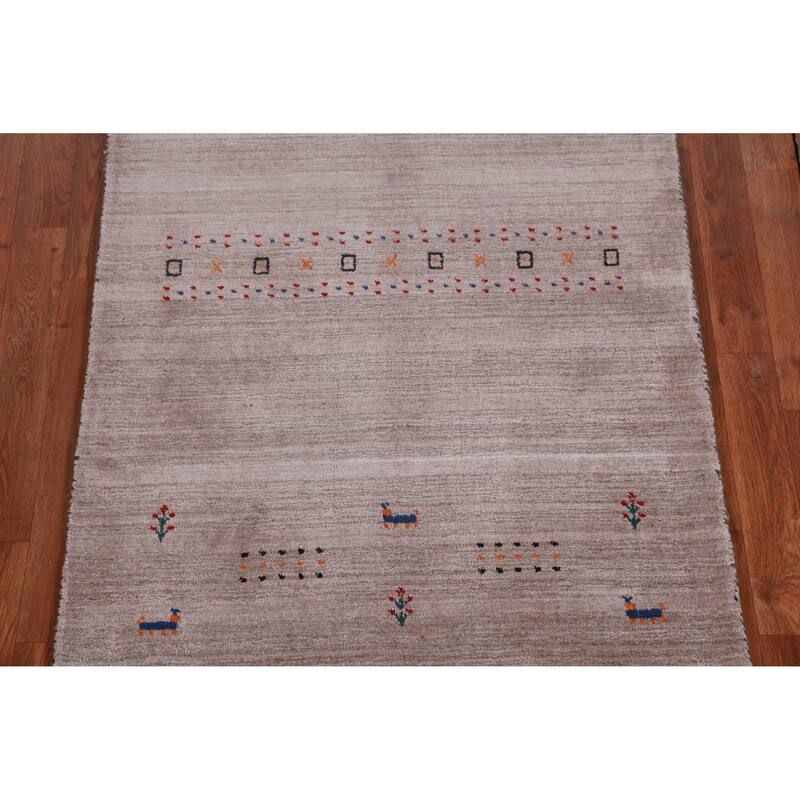 Hand Knotted Oriental 100% Wool Carpet Tribal Stripe Brown Gabbeh Area Rug - 4' 11'' X 3' 1''
