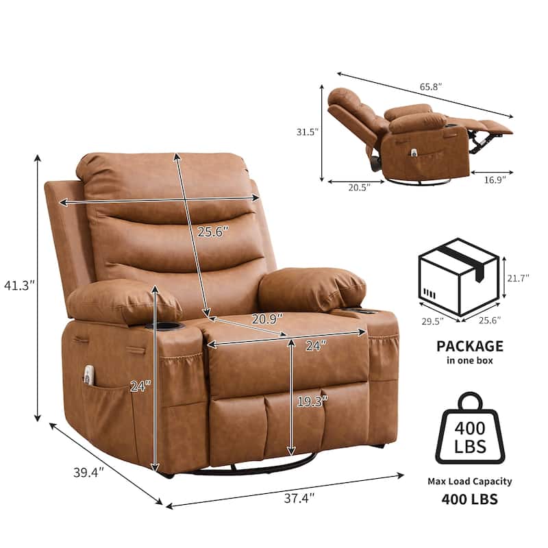 Swivel Rocker Recliner Chair with Massage and Heat, Oversized Reclining Sofa