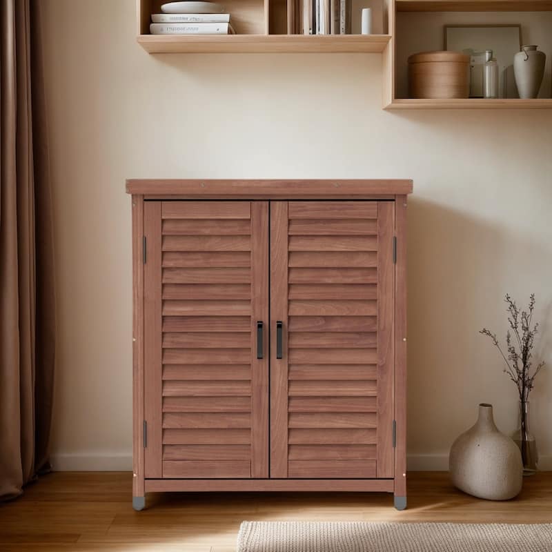Outdoor Garden Potting Bench Table, Garden Wood Workstation with Storage Cabinet, Patio Storage Cabinet with Metal Table Top