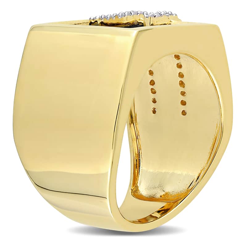 Miadora 5ct TGW Square Black Onyx and 1/6 ct TDW Diamond Mens Ring in Yellow Silver