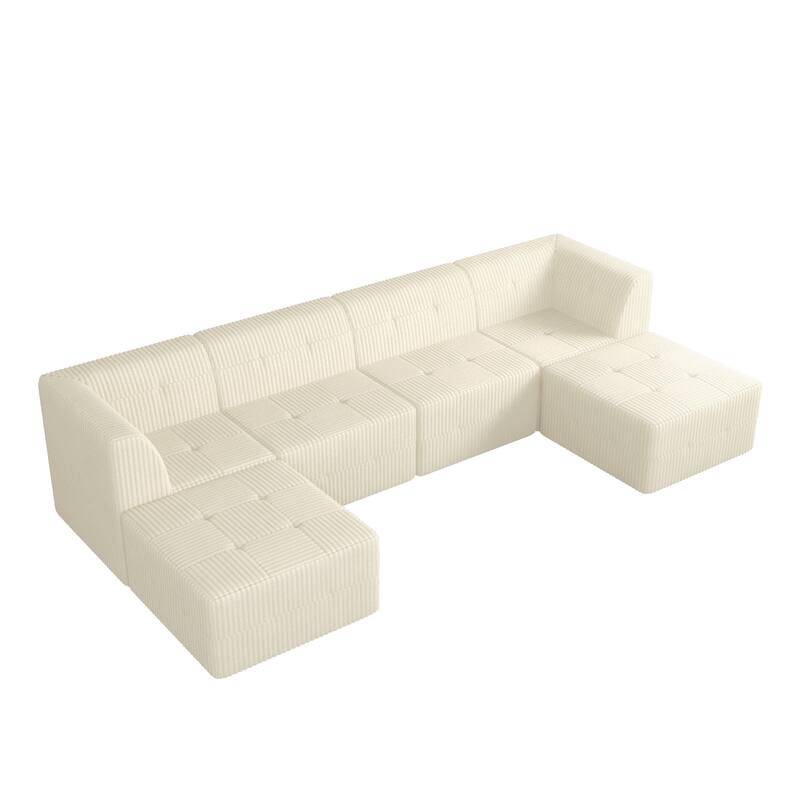 Modular Compressed Chaise Couch U-shaped Sectional Sofa with 2 Ottomans Large Corduroy Upholstered Sofa for Living Room