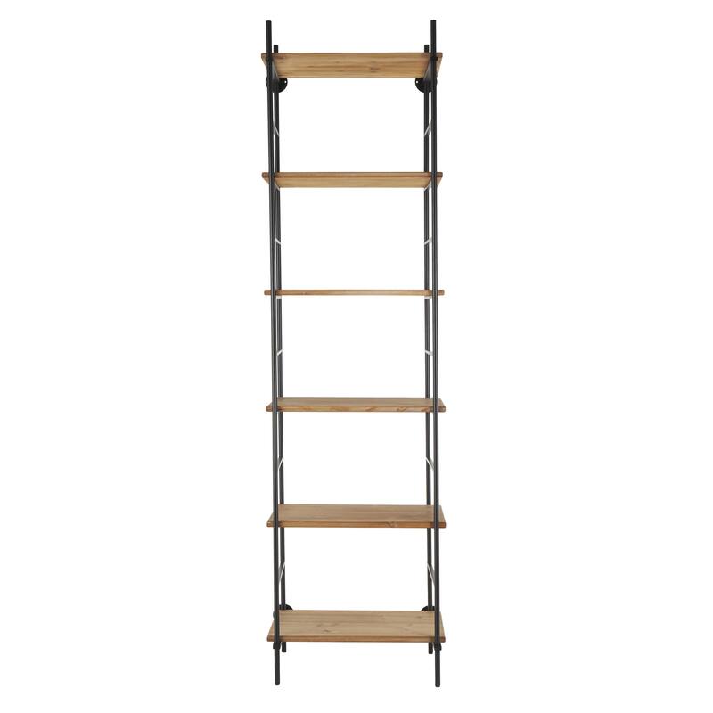 Wood Rectangular 6 Level Shelving Unit with Black Metal Ladder Frames - Brown - Roche River Decor
