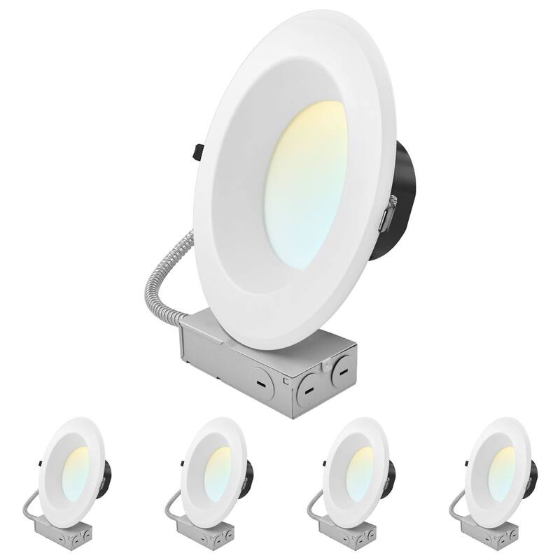 LUXRITE 10 in. Commercial LED Recessed Light J-Box 5CCT 24/30/37W Dimmable 2800/3500/4500LM 120-277V 4 Pack - 5CCT (2700K/3000K/3500K/4000K/5000K)