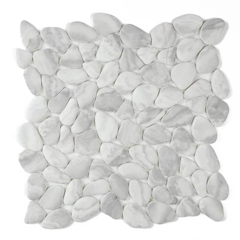 Huron Rock 12x12 Matte Glass Pebble Mosaic Tile - Floor, Wall, Backsplash - 4 x 4 Sample - Glacier