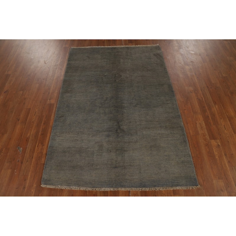 Gabbeh Modern Rug Handmade Solid Tribal Wool Carpet - 4'2" x 5'11"