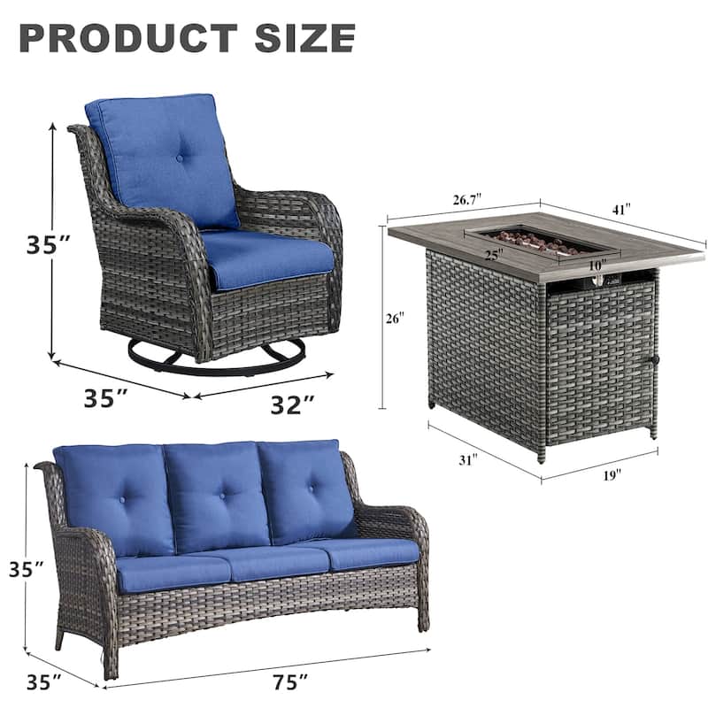 Outdoor Furniture Sofa Chairs with Fire Pit Table - Grey