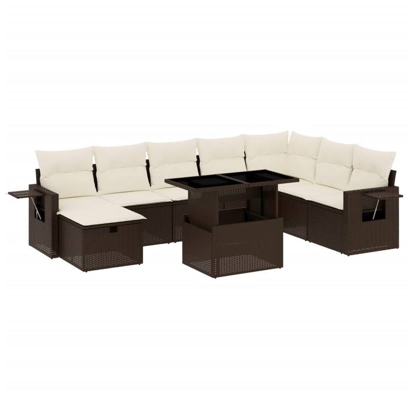 vidaXL Patio Sofa Set with Cushions Outdoor Furniture 9 Piece Poly Rattan