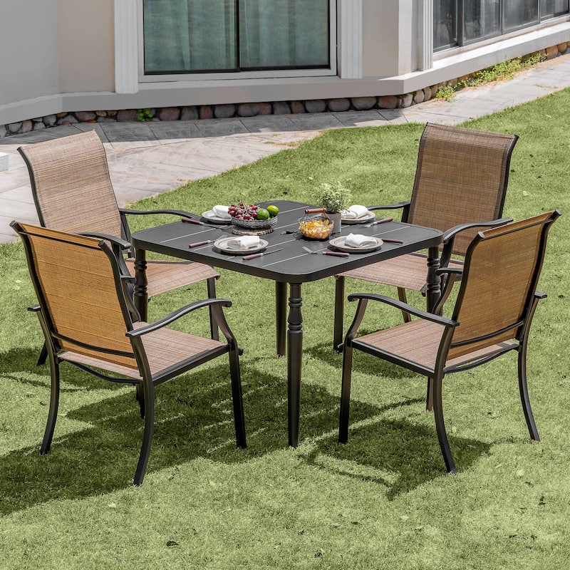 Patio Square Powder-Coated Metal Dining Table with Umbrella Hole, Black