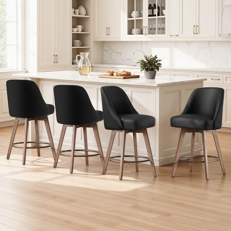 26" Upholstered Counter Height Swivel Bar Stool, Counter Stools with Solid Wood Legs - 39.37"H x 22.44"D x 21.65"W