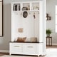 preview thumbnail 1 of 5, 4-in-1 Hall Tree, 6 Gold Hooks, Wood Grain Bench, 2 Drawers, Entryway Organizer, 47.2W x 15.5D x 76.6H White