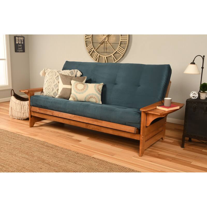 Copper Grove Dixie Honey Oak Full-size Futon Set with Suede Mattress - Suede Blue