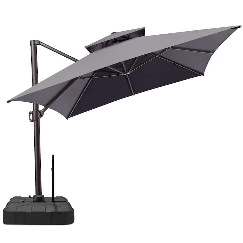 10 x 13 ft Outdoor Aluminum Double Top Patio Offset Cantilever Umbrella with Base