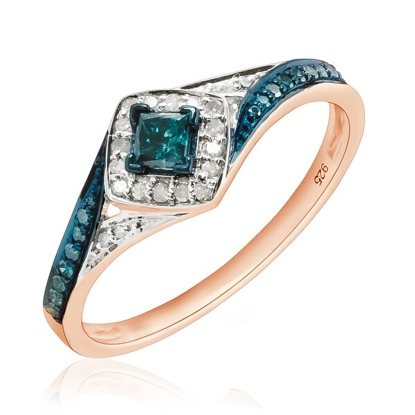 Prism Jewel 0.51Ct Princess with Round Blue Diamond & Diamond Engagement Ring