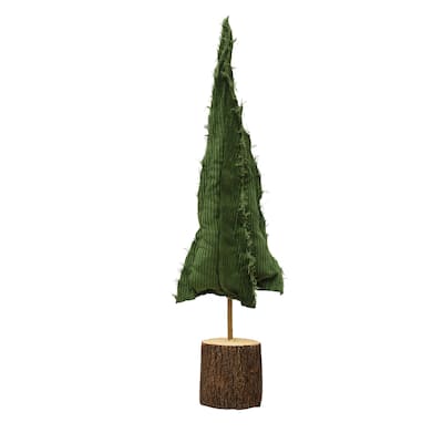 Raw-Edged Corduroy Tree with Wood Slice Base - 8.3"L x 8.3"W x 25.6"H