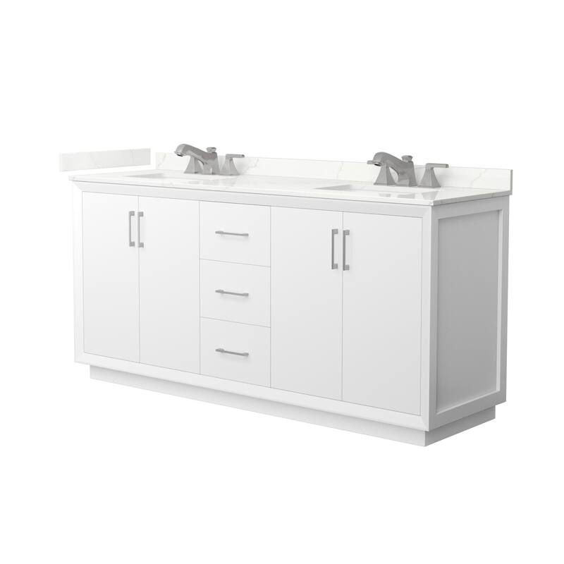 Wyndham Collection WCF414172D-QTZ-US3MXX Strada 72" Free Standing - White / Giotto Quartz Top / Brushed Nickel
