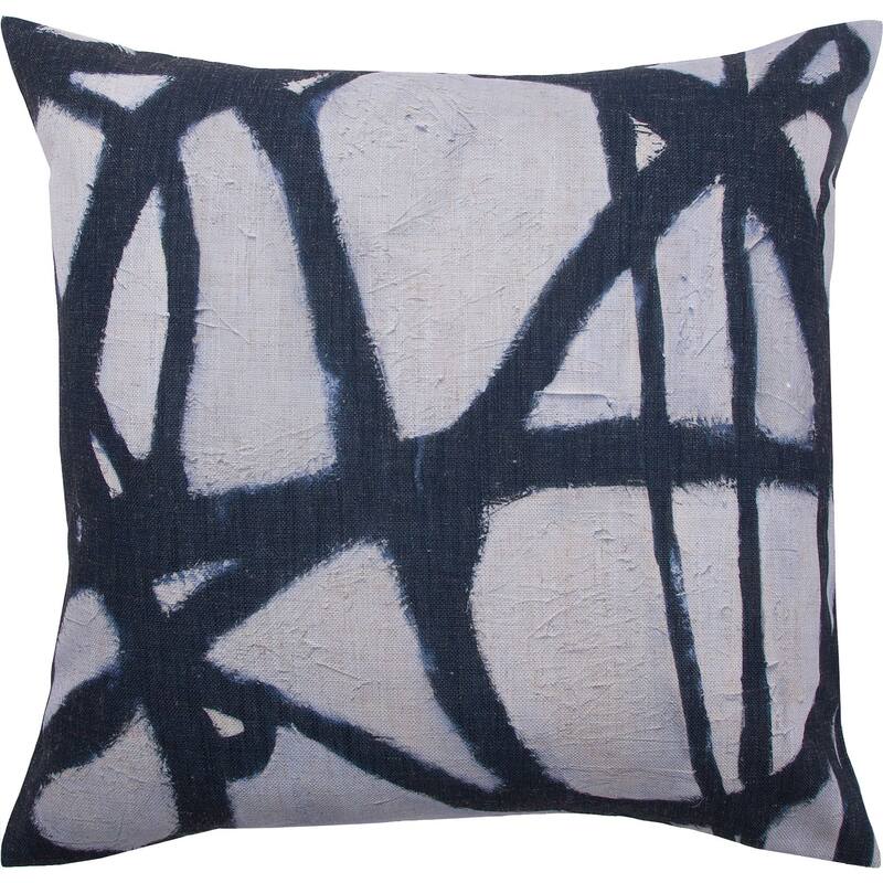 20" Black and Beige Abstract Swirls Printed Square Throw Pillow