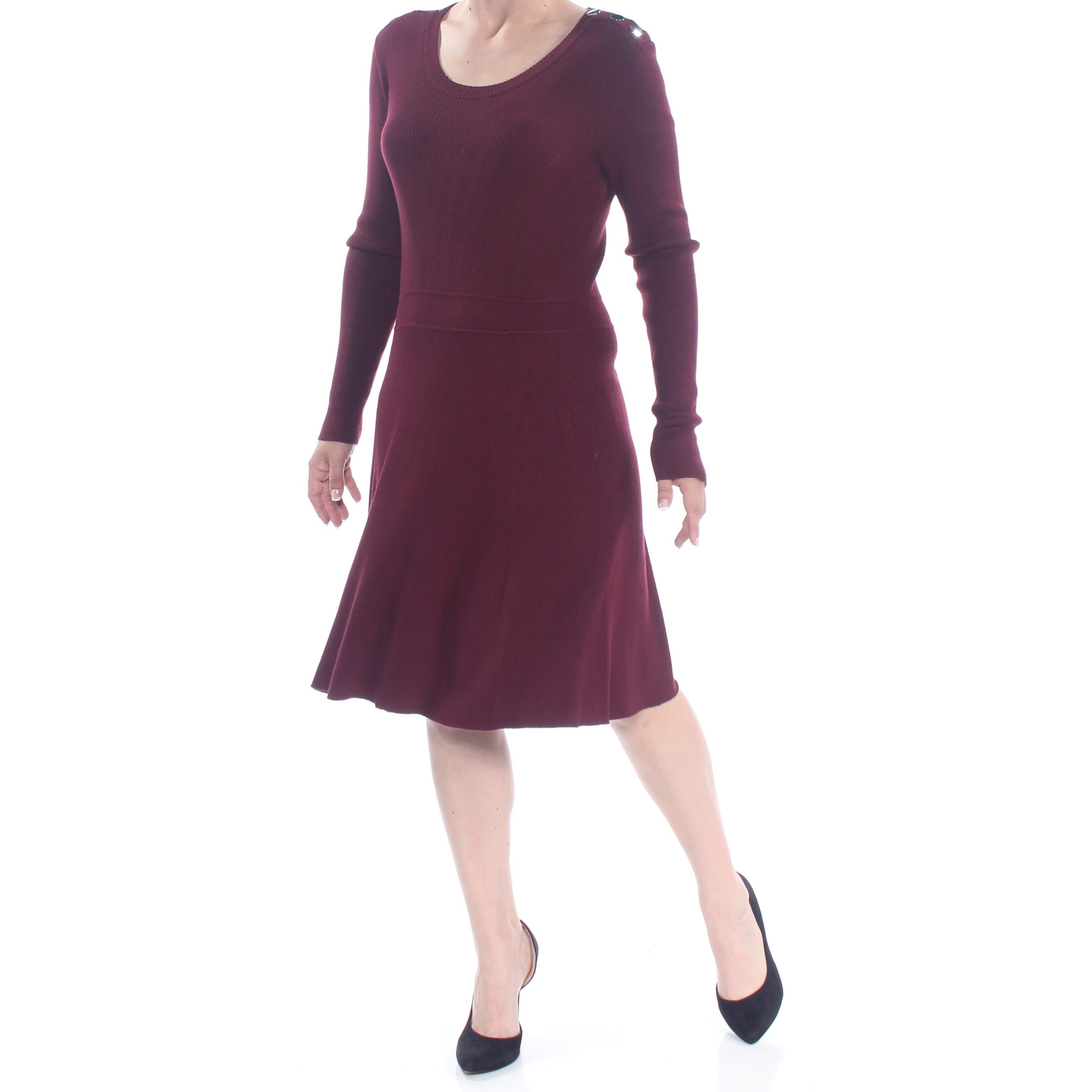 Shop Maison Jules Burgundy Long Sleeve Knee Length Dress M