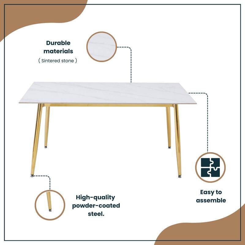 Zayle Dining Table with a 71" Rectangular Top and Gold Steel Base