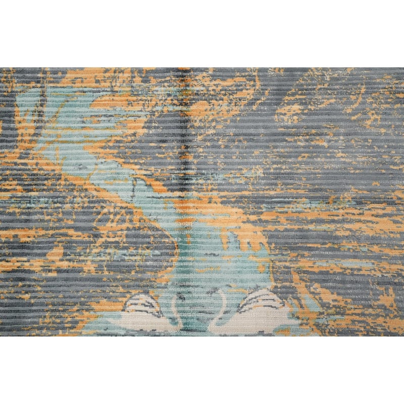 Hand Knotted Oriental Viscose Silk Carpet Modern Pictorial Multi-Colored Abstract Area Rug - 6' 6'' X 4' 5''