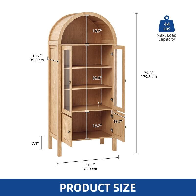 Moasis 71" Tall Arched Storage Display Cabinet with LED Light