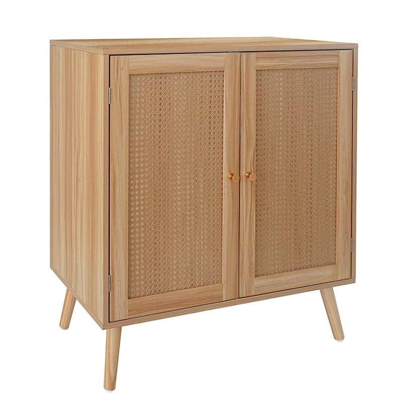 Rattan Decorated Doors Entryway Cabinet with Storage