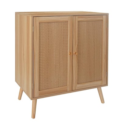 Rattan Decorated Doors Entryway Cabinet with Storage