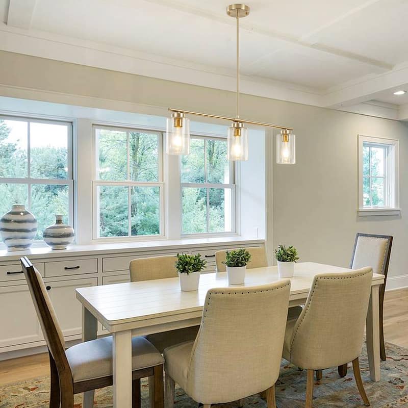 3-Light Kitchen Island Pendant Light with Bubble Glass Shade, Classic Semi Flush Mount Chandelier for Dining Room Living Room