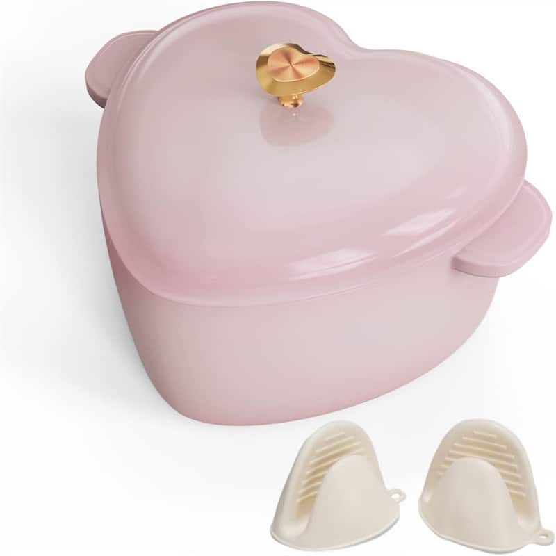 4 qt. Enameled Cast Iron Heart Shaped Dutch Oven in Pink with Lid