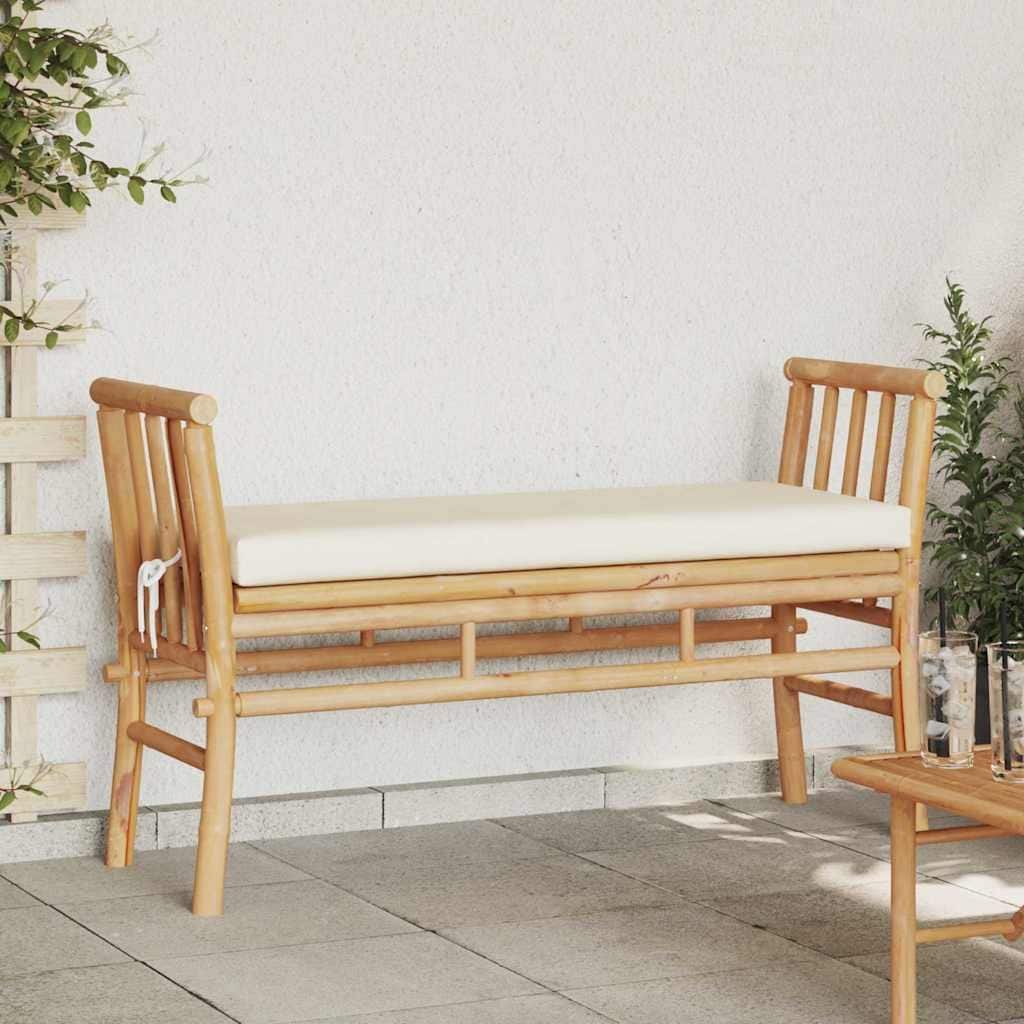 vidaXL Garden Bench with Cushion Brown 110 x 38 x 65cm bamboo - 43.3 x 15.0 x 25.6