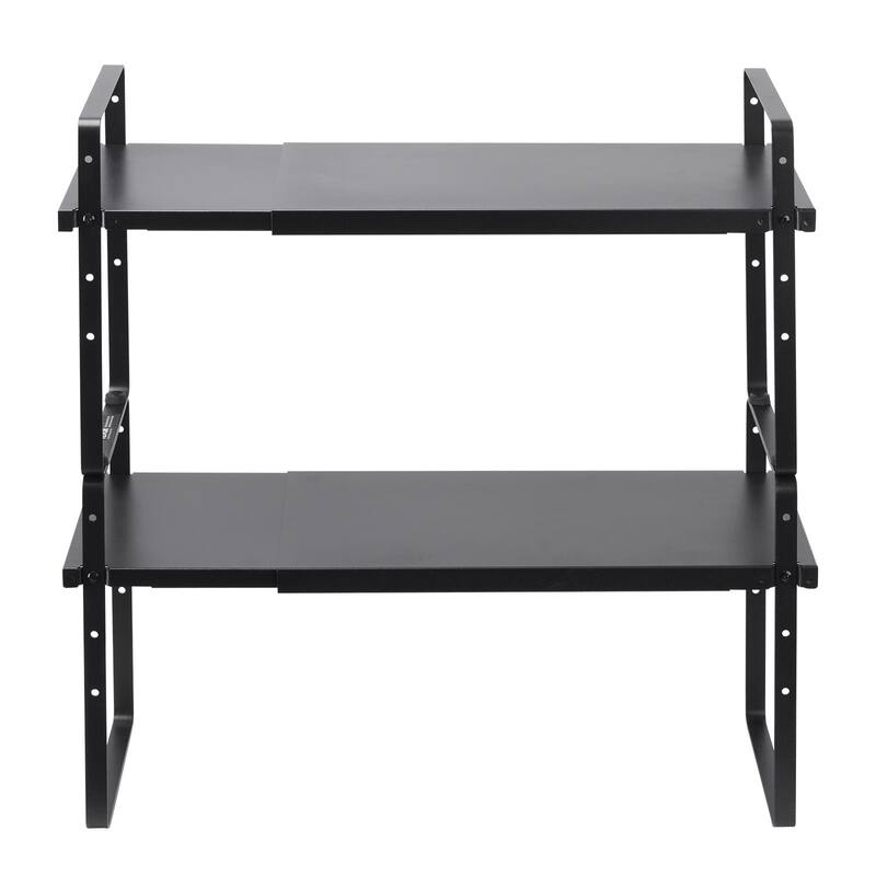 Adjustable Expandable 2-Tier Stackable Cabinet Organizer Shelf with Height Control - 25.6x8.7x19.7 inch