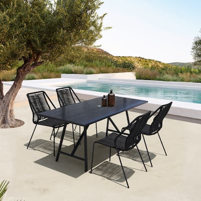 Koala and Clip 5 Piece Dining Set in Eucalyptus Wood and Metal with Rope
