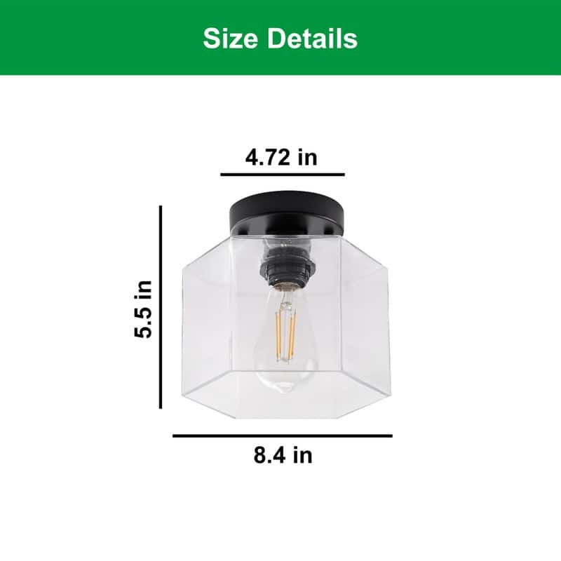 2 Pack led light clear glass, black light fixture glass, metal ceiling light - N/A