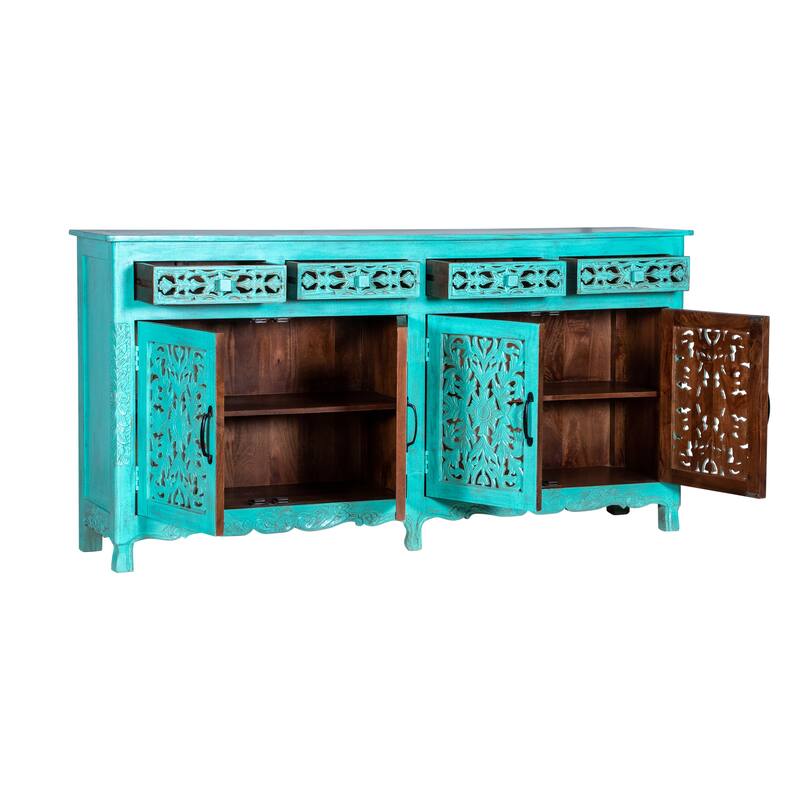 Maadze 71" Long Solid Wood 4 Door Carved Sideboard Buffet