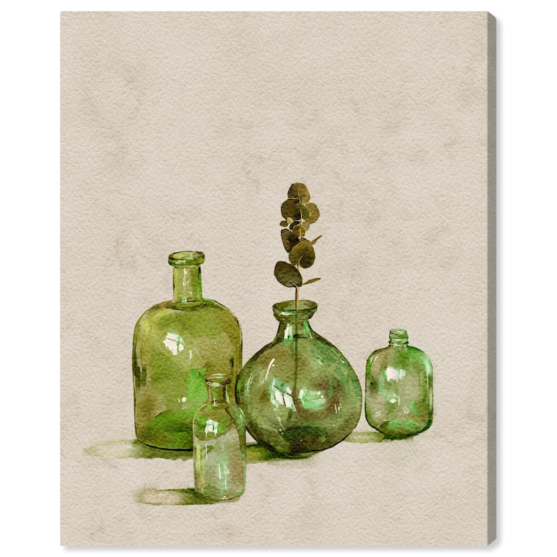 Wynwood Studio Canvas Floral and Botanical Emerald Vase Set Green and Modern & Contemporary Wall Art Canvas Print