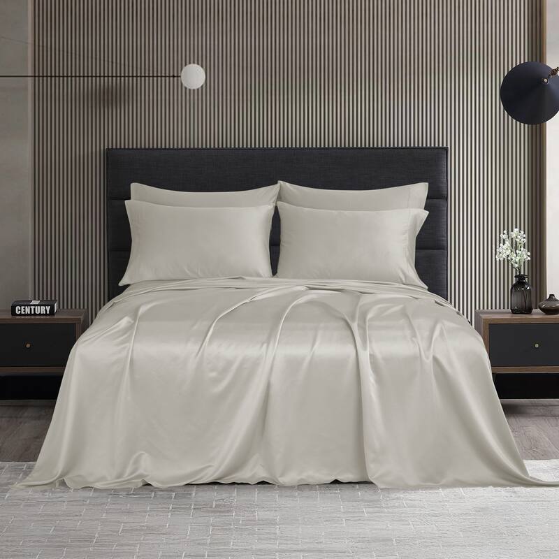Modern Threads 6-Piece Satin Sheet Set with Deep Pocket Fitted Sheet, 4 Pillowcases, and Organizer
