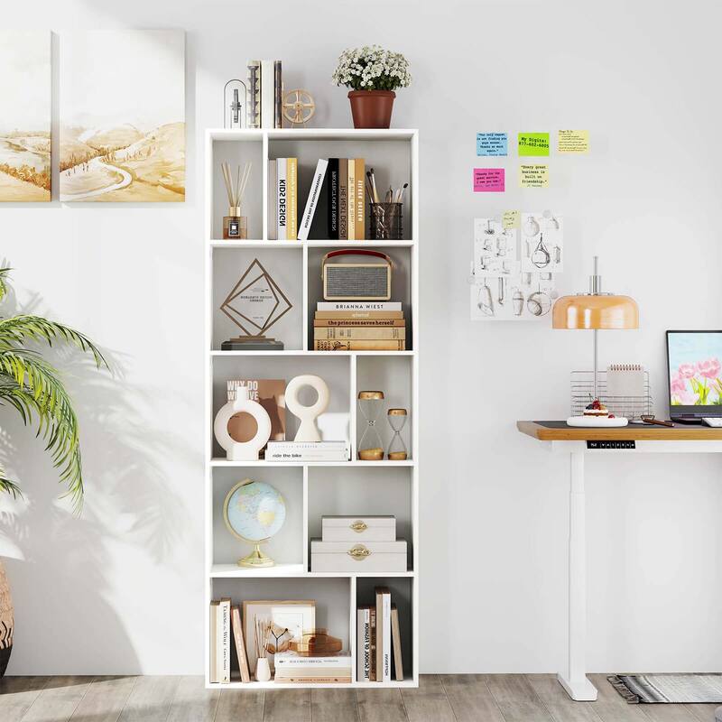 Costway 1/2 PCS 63" Tall Floor Standing Open Bookshelf with 10 Cubbies