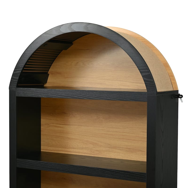 Freestanding Tall Bookshelves Set of 2, Farmhouse Two-Tone Open Storage Cabinet with Fabric Arched Top, 5-Tier Display Bookcase