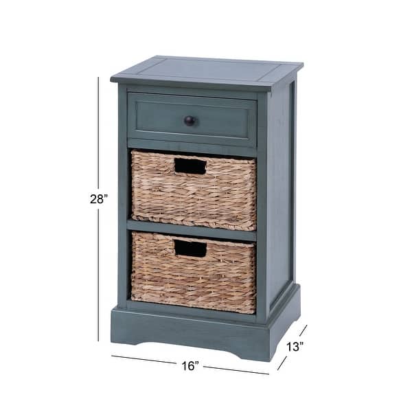 dimension image slide 1 of 8, Cream, Teal, White or Brown Wood 2 Baskets and 1 Drawer Storage Unit - 16 x 13 x 28