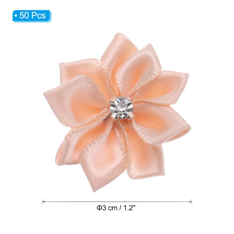 50Pcs Small Ribbon Flowers Satin Ribbon Flowers Mini Fabric Flower - 3cm - Apricot