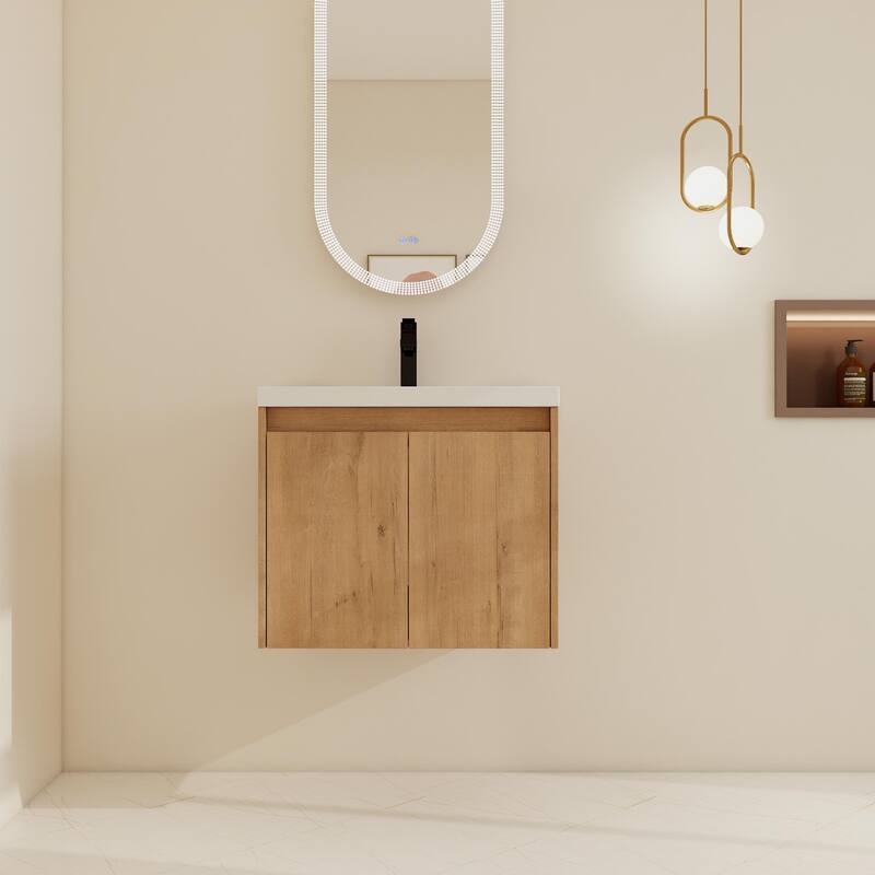 BNK 24''/36''/72'' Bathroom Vanity With Sink, Floating Bathroom Vanity with Soft Close Doors and Shelf - 23.63''W×18.13''D×20.5''H - Imitative Oak