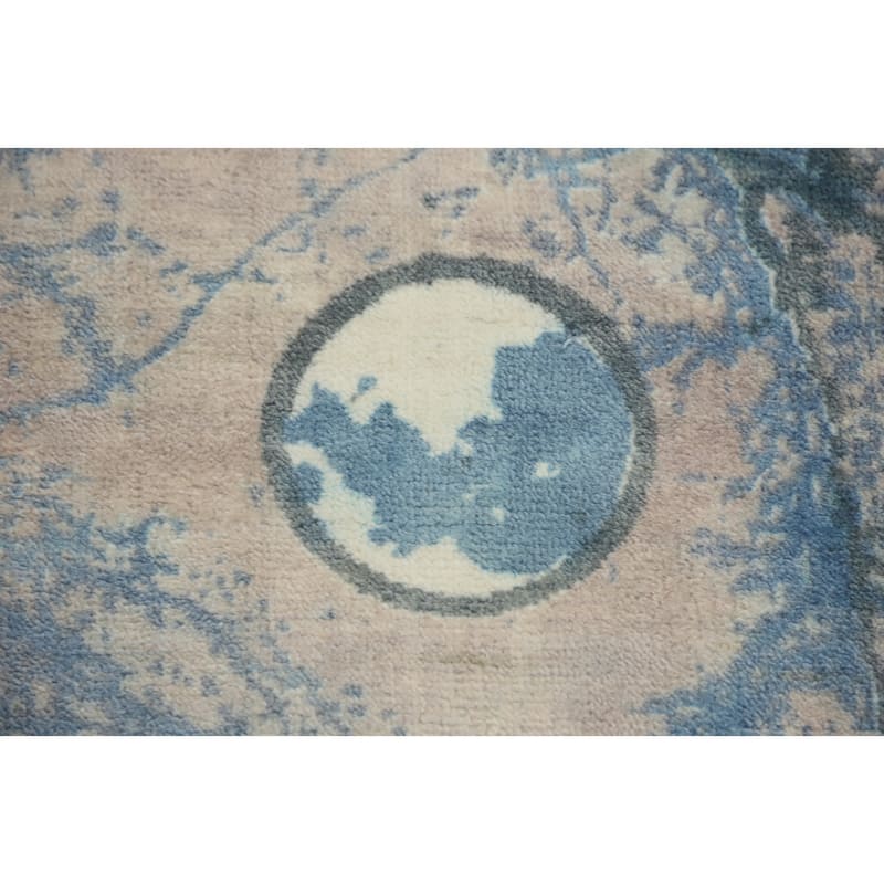 Hand-knotted Modern Silk Blue Abstract Oriental Area Rug - 7' 2'' X 5' 4''