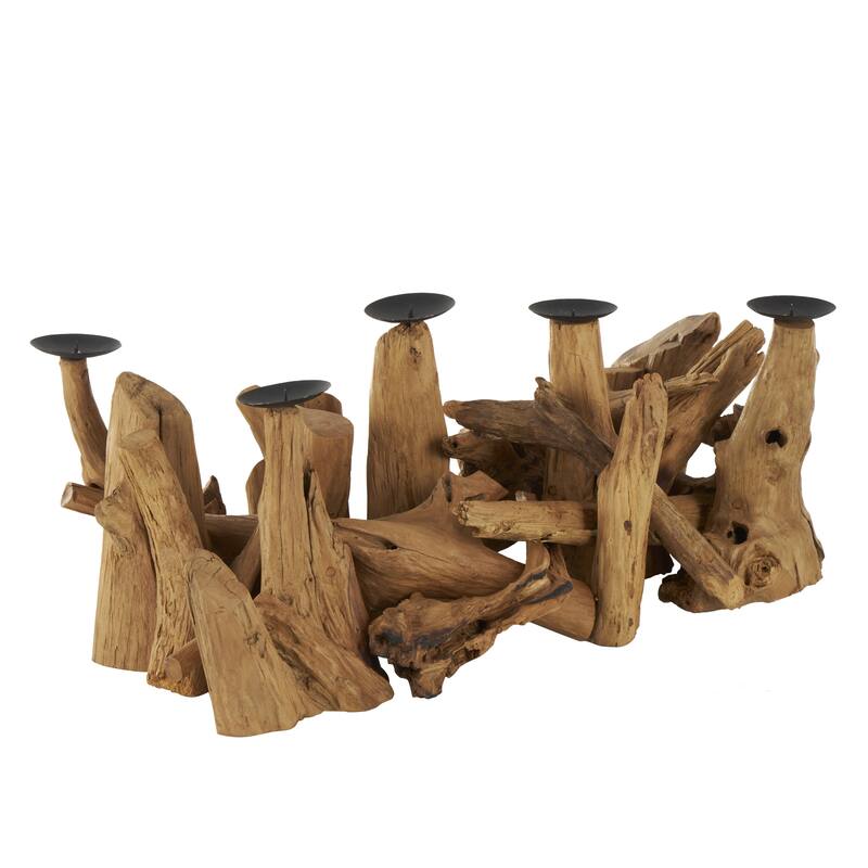 Teak Wood Handmade Live Edge Candelabra - Brown - Roche River Decor